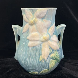Roseville Pottery Clematis Blue Pink Flowers Vase #103-6 Vintage 1940's USA B14 - Picture 1 of 7