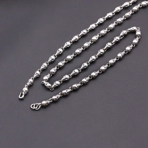 Gothic Real 925 Sterling Silver Skull Beads Link Chain Necklace Biker Punk 18-32 - Picture 1 of 5