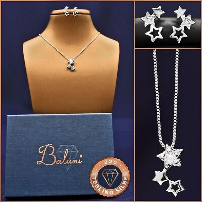 Sternen-Schmuckset Halskette Ohrstecker 925 Silber + Etui, Geschenk Weihnachten - Bild 1 von 4