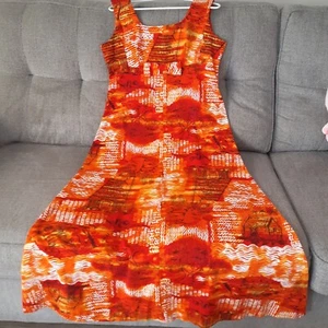 Sz 14 Stunning Vintage Orange Hukilau Fashions Barkcloth Hawaiian Dress w/Bow - Picture 1 of 9