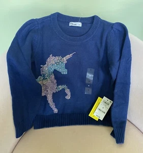 GIRLS UNICORN CREW NECK SWEATER IN NAVY SEA COLOR SIZE 6 - Picture 1 of 6