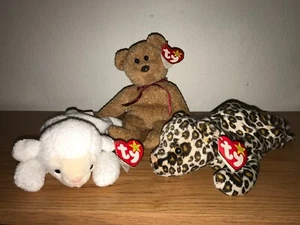 3 GORROS TY BEBÉS VINTAGE, CORDERO POLAR, PECAS LEOPARDO Y OSO RIZADO CON ETIQUETAS - Imagen 1 de 20