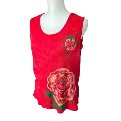 Camiseta regata bebê vintage Y2K vermelha floral glitter com nervuras feminina grande algodão branqueado top - Imagem 1 de 4