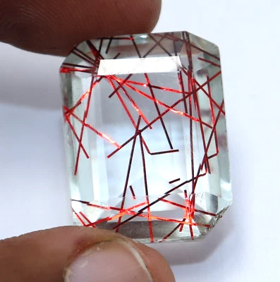 34 CT Natürlich Rot Smaragd Schliff Strahlende Quarz Wams Zertifiziert Edelstein - Bild 1 von 4