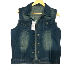 Women’s Casual Denim Frayed Sleeveless Ripped Jacket Vest with Pockets Size XL - Picture 1 of 6
