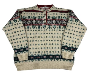Vintage LL Bean Sweater Women Size Large Wool Nordic Fair Isle Henley USA Made - Picture 1 of 7