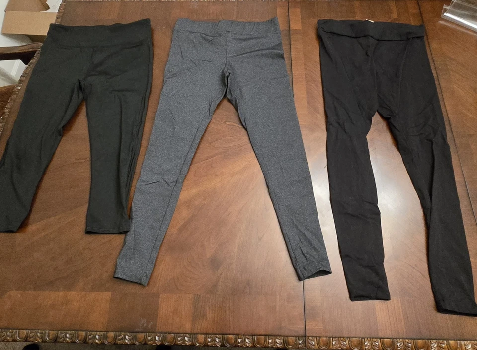 3 Pair Of Gently Used Women's Leggings In Black And Gray - Image 1 of 1