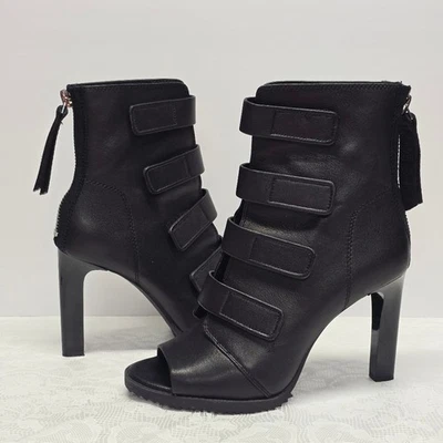 DKNY Blake Lug Sole Zipper Back Peep-Toe Booties Black Leather High Heel 10 - Image 1 of 4