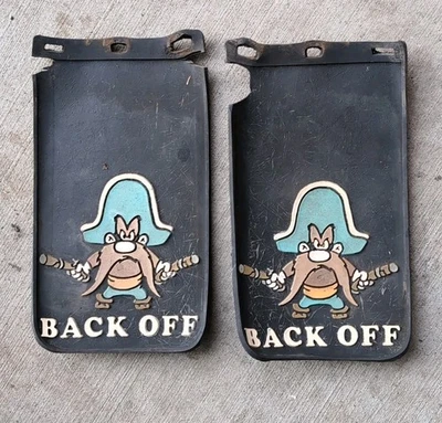 1975 76 Yosemite Sam Back Off Warner Bros Mud Flaps Splash Guards Pair - Image 1 of 4