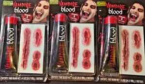 3pz Halloween Vampiro Finto Sangue Include 3 Tatuaggi Cicatrici realistici - Foto 1 di 3