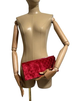 Vtg Gucci by Tom Ford Red Velvet GG Monogram Clutch Bag - Image 1 of 4