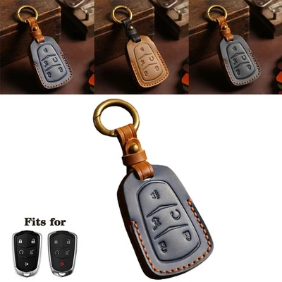 Funda protectora de cuero genuino para Cadillac ATS CTS SRX XT5 CT6 llavero Foto 1 de 4