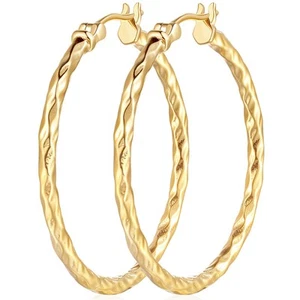 14K Gold Hoop Earrings for Women,Large14K Gold Earring Thick Women’s Hoop Ear... - Afbeelding 1 van 6