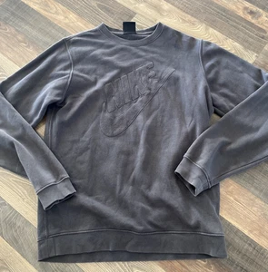 Nike Gray Sweatshirt Men size M Big Sewn Swoosh Retro *Holes - Picture 1 of 17