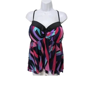 NWT Tropical Escape Mesh Flyaway Tankini Swim Top Womens 16 Beach Swimwear #2175 - Picture 1 of 7