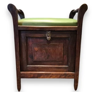 Antique Edwardian Mahogany Piano Stool music storage cabinet Green Upholstery - Picture 1 of 9