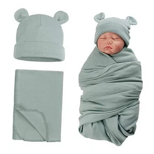Cotton Baby Swaddle Hat Set Newborn Infant Hats Receiving Blankets for Baby - Picture 1 of 6