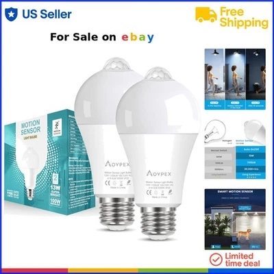 Motion Sensor Light Bulbs LED 13W Indoor Outdoor Security Dusk to Dawn 2 Pack - Image 1 of 4