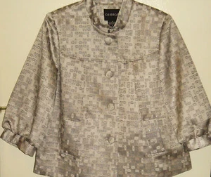 NWT Taupe & Gray Jacquard Brocade Jacket by George - 3/4 Sleeves Mandarin Collar - Picture 1 of 9