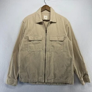 H&M Jacket Men's Medium Tan Beige Brown Corduroy Zip Pockets Boxy Collared - Picture 1 of 9