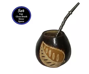 Tazza zucca mate intagliata a mano + cannuccia + regalo - tè yerba mate - fatta a mano - Argentina - Foto 1 di 5