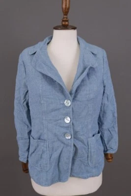 Escada Blue Wool Silk Linen Three Button Blazer Lined Jacket Size 42 - Image 1 of 4