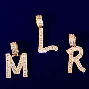 Yellow Gold Baguette Letter Pendant – 18K Plated, Luxury Bling Jewelry - Picture 1 of 7