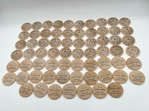 Lot Of 67 Vintage Good For 1 Cup Of Coffee G-V Steak House Burton KS Wood Tokens - Picture 1 of 4