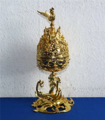 Staatsgeschenk Korea Prunk Gefäß Messing VERGOLDET mit Tiermotiven Deckeldose - Bild 1 von 4