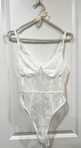 Weißer Spitzen Netz Body verstellbare Träger Gr. M elegant Braut Dessous  - Bild 1 von 10