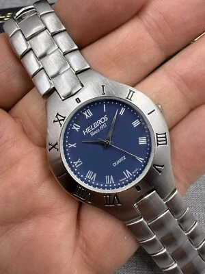 Helbros Stainless Blue Dial Roman Numeral Bracelet Quartz 35mm Watch 8372WU - Image 1 of 4