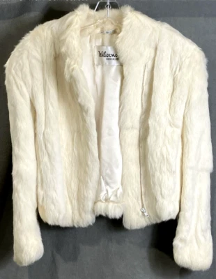VTG Wilsons Mobwife Cropped Bleached Rabbit Fur Full Zip White Bomber Jacket M - Image 1 of 4