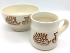 HEDGEHOG CHRIS BODDY POTTERY SHEFFIELD ENGLAND CUP AND BOWL WITH INITIAL J
