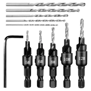 Senkbohrer Set für Holz, 5 tlg 1/4" Spiralbohrer Holz, Senker Bohrer Set für Hol - Bild 1 von 7