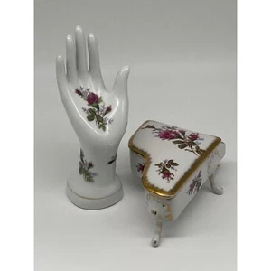 Juego de tocador de mano y piano de porcelana para dama anillo soporte para joyas con rosas vintage - Imagen 1 de 12