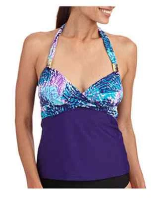 Traje de baño Tankini Catalina púrpura cruzado delantero halter talla M (8-10) nuevo con etiquetas Foto 1 de 2