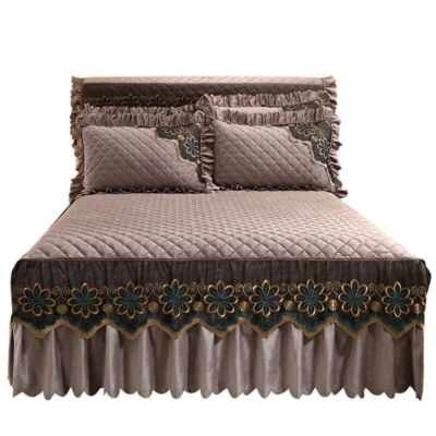 Vintage Velvet Bedspread Queen King Quilted Bedskirt Ruffles Headboard Covers - Image 1 of 4