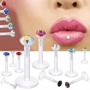 Borchia anello labbra 16G trasparente Labret 4-20 pezzi acrilico Tragus cartilagine orecchino fermo - Foto 1 di 10
