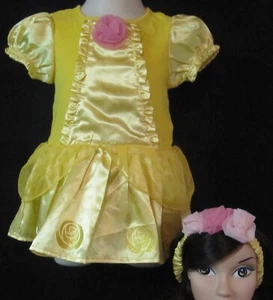 Disney Baby gelb Belle Kleid Body Kopfstück rosa Rosen Größe 18-24 Monate - Bild 1 von 5