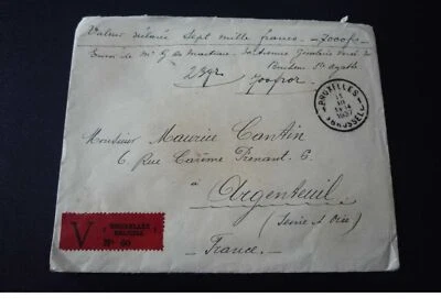 Belgio. N°150016. Valore Dichiarato Di 7000 FRANCS. 1937. Bruxelles Per Argento - Immagine 1 di 2