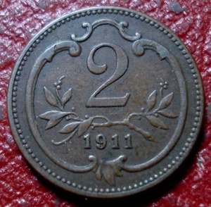 1911 AUSTRIA 2 HELLER IN VF CONDITION - Picture 1 of 2