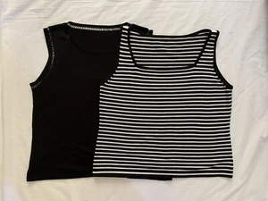 Set Of 2: Women’s Vest Tops Black, Black/White Striped, XL, Excellent Condition - Picture 1 of 5
