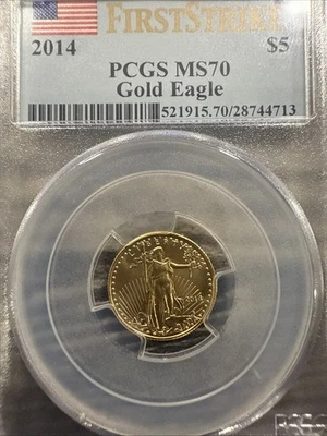 American Eagle $5 Gold Coin 2014 1/10 oz PCGS MS 70 First Strike - Image 1 of 4