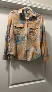 LRL Lauren Jeans Co. Ralph Lauren Womens ButtonUp Shirt Small Paisle Swirl Print - Picture 1 of 6