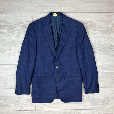 Corneliani Italy Virgin Wool Silk Blue Check Blazer Jacket Mens Size 48R - Image 1 of 4