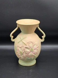 "Florero grande WELLER POTTERY de 9-3/4"" rosa silvestre FIRMADO" - Imagen 1 de 6