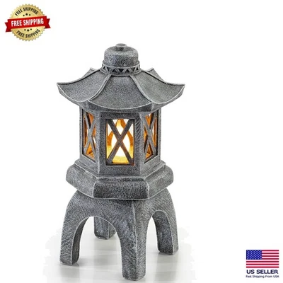 Elegant Solar-Powered Japanese Pagoda Garden Statue with Flickering LED Light - Image 1 of 4
