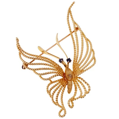 Broche Cartier años 60 zafiro mariposa oro amarillo 18 quilates Foto 1 de 3