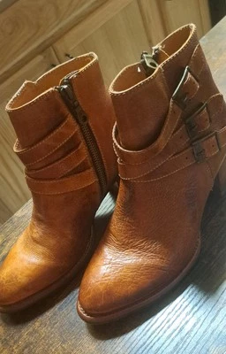 Bed Stu Cobbler Brown Western Hobo Ankle Boots Buckles Straps Zip Sides 6.5 USA - Image 1 of 4