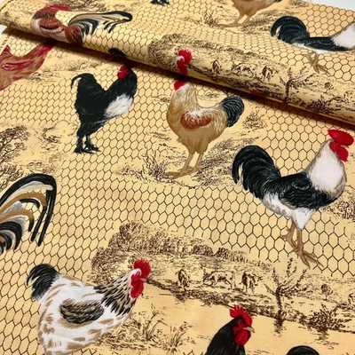 Roosters and Chickens Fabric Countryside Inn by RJR 2005 1.25 YARDS 100% Cotton - Image 1 of 4